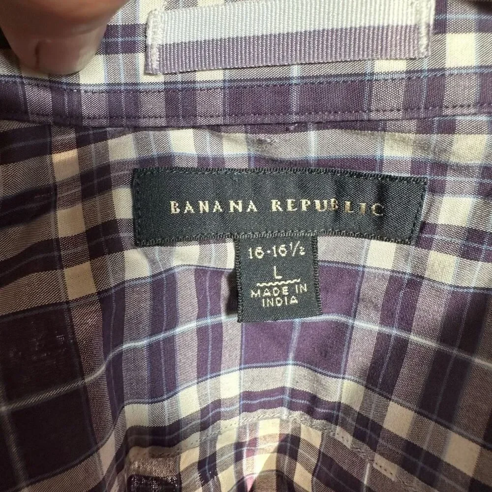 Banana Republic purple plaid tartan L button down shirt